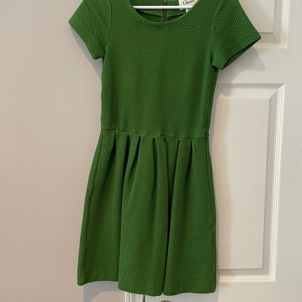 Ganni green stretch cotton dress